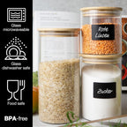 6 Glass Storage Jars with Lids | Includes Chalkboard Stickers & Chalk Pen