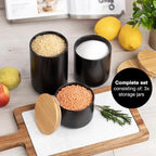 Set of 3 Ceramic Storage Jars 400–900ml – Black with Writable Surface & Lids
