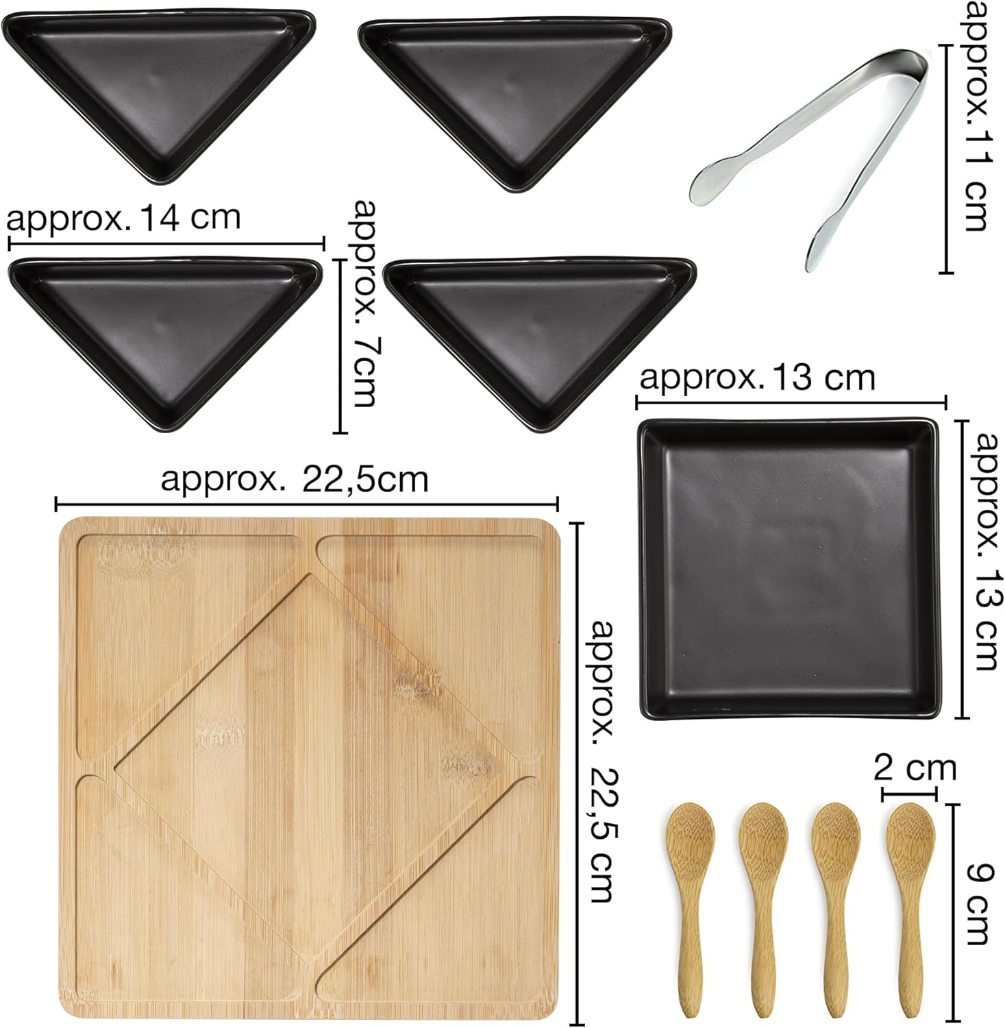 5-Piece Black Ceramic Dip Bowl Set
