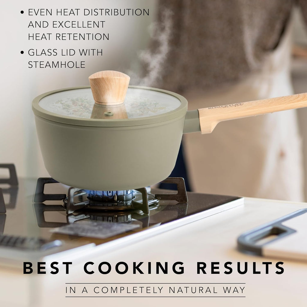 7" & 8" Ceramic Small Saucepan with Lid – 1.8QT & 2.5QT, Nonstick, Handwash