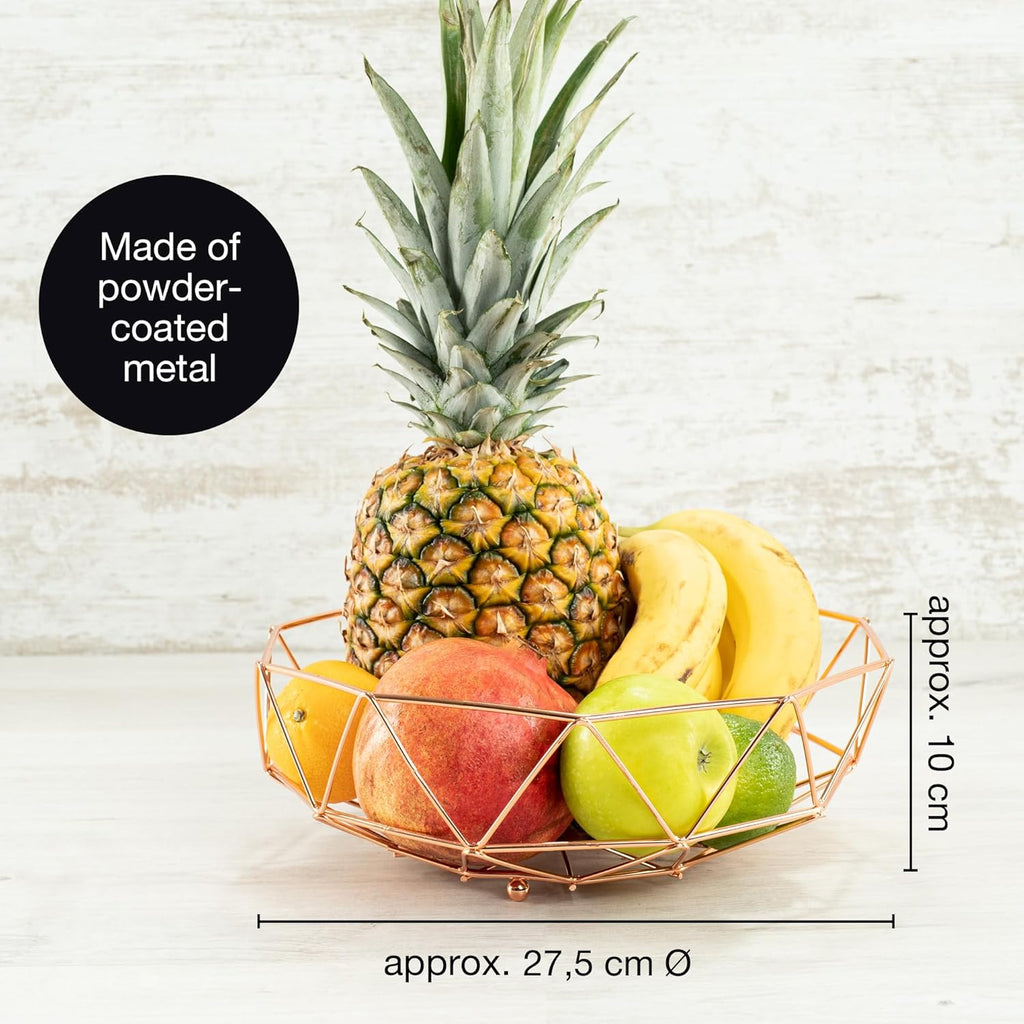 Rose Gold Fruit Bowl 27.5cm – Modern Metal Basket for Fruits, Bread, Veggies & Decor