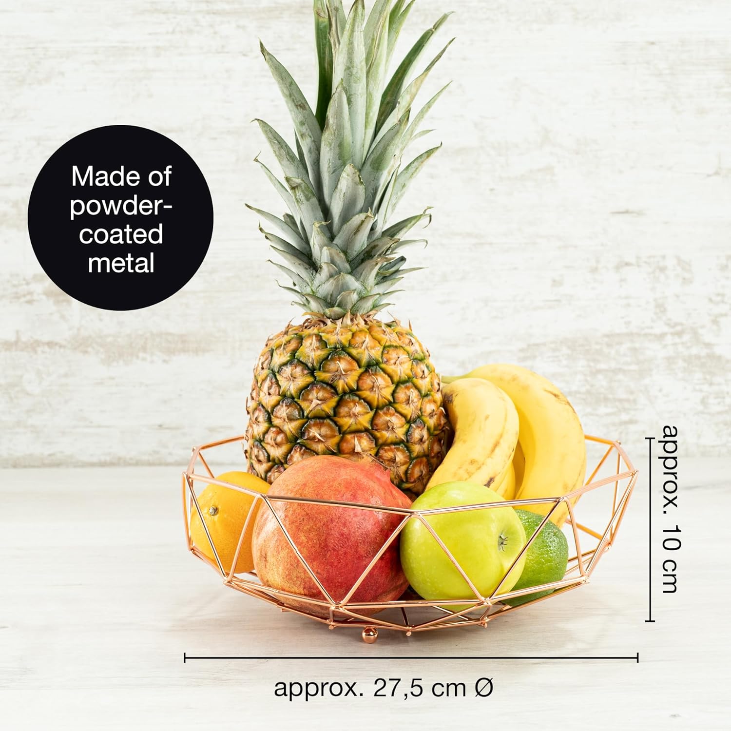 Rose Gold Fruit Bowl 27.5cm – Modern Metal Basket for Fruits, Bread, Veggies & Decor