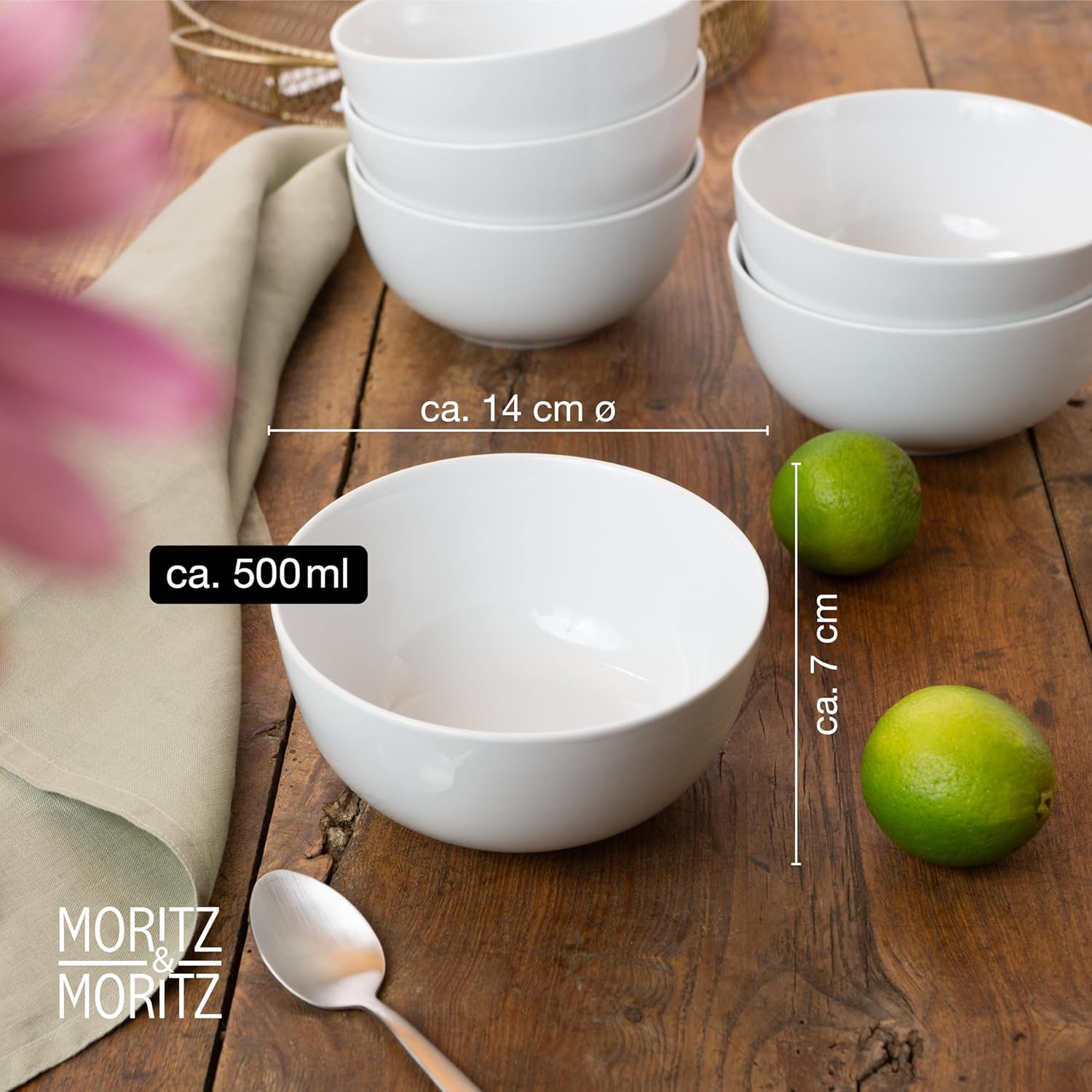 6-Piece White Porcelain Bowls