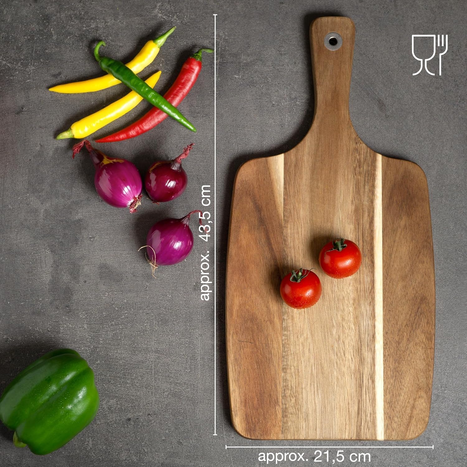Acacia Wood Serving Board 18x9 Inch – Charcuterie, Cheese & Cutting Board with Handle