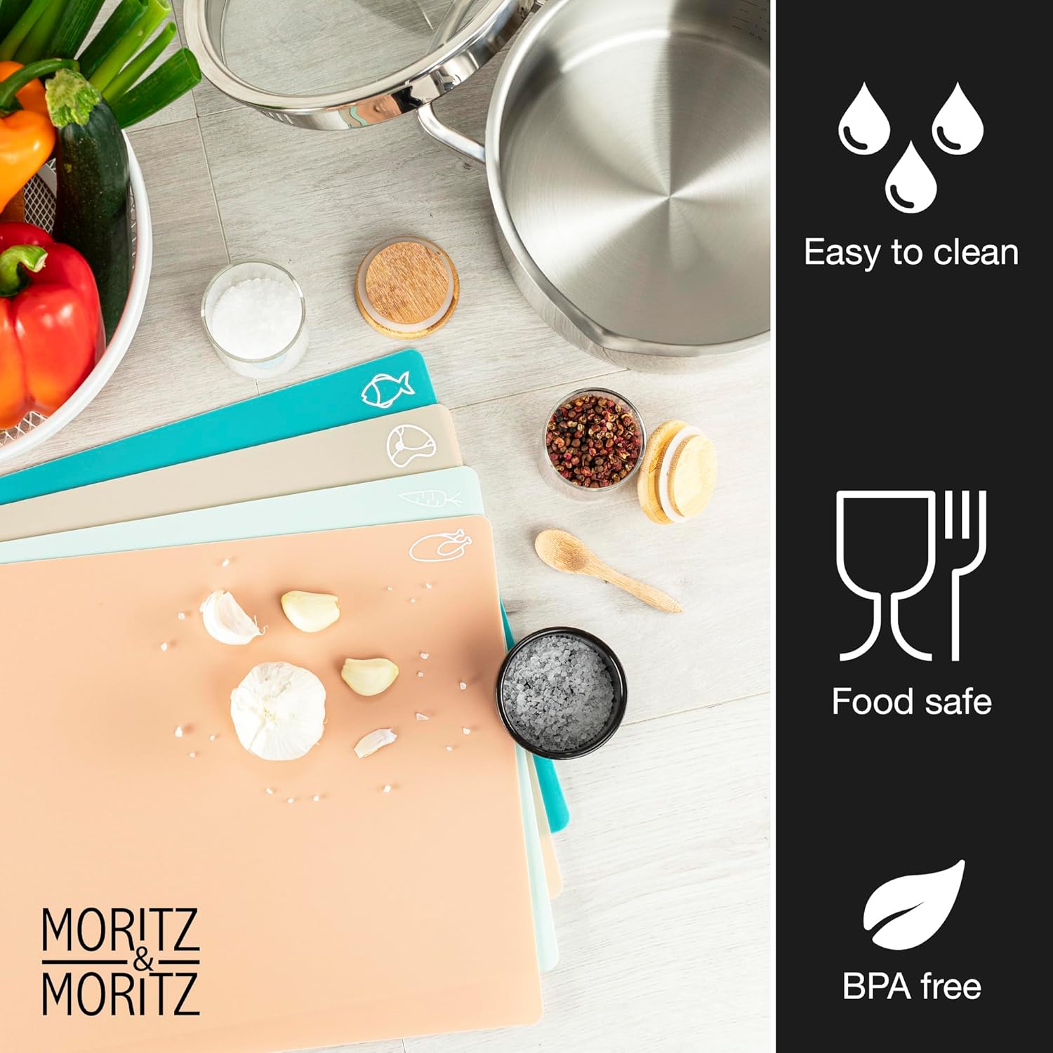 4-Pack Flexible Kitchen Cutting Mats | Color-Coded, Food-Safe & Durable