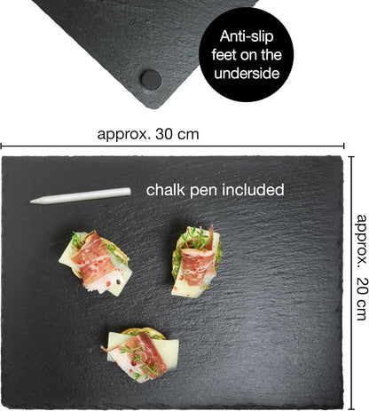 Set of 6 Slate Serving Plates – 11.8" x 7.9" Natural Platters with Chalk Pen for Appetizers, Cheese, Sushi & Desserts