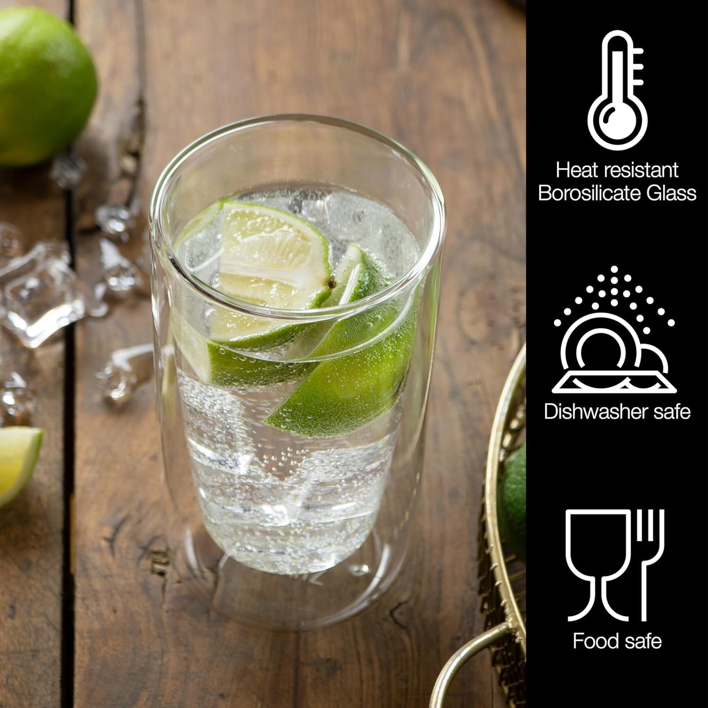 Set of 2 Double-Walled Glass Cups 350ml – Insulated, Reusable, Dishwasher Safe