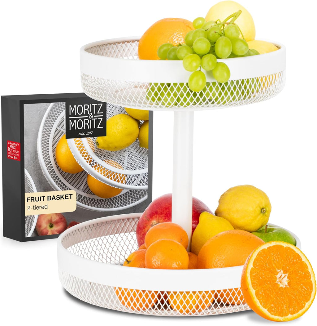 2-Tier White Metal Fruit Cake Stand with Citrus Zester | Bread & Dessert Display