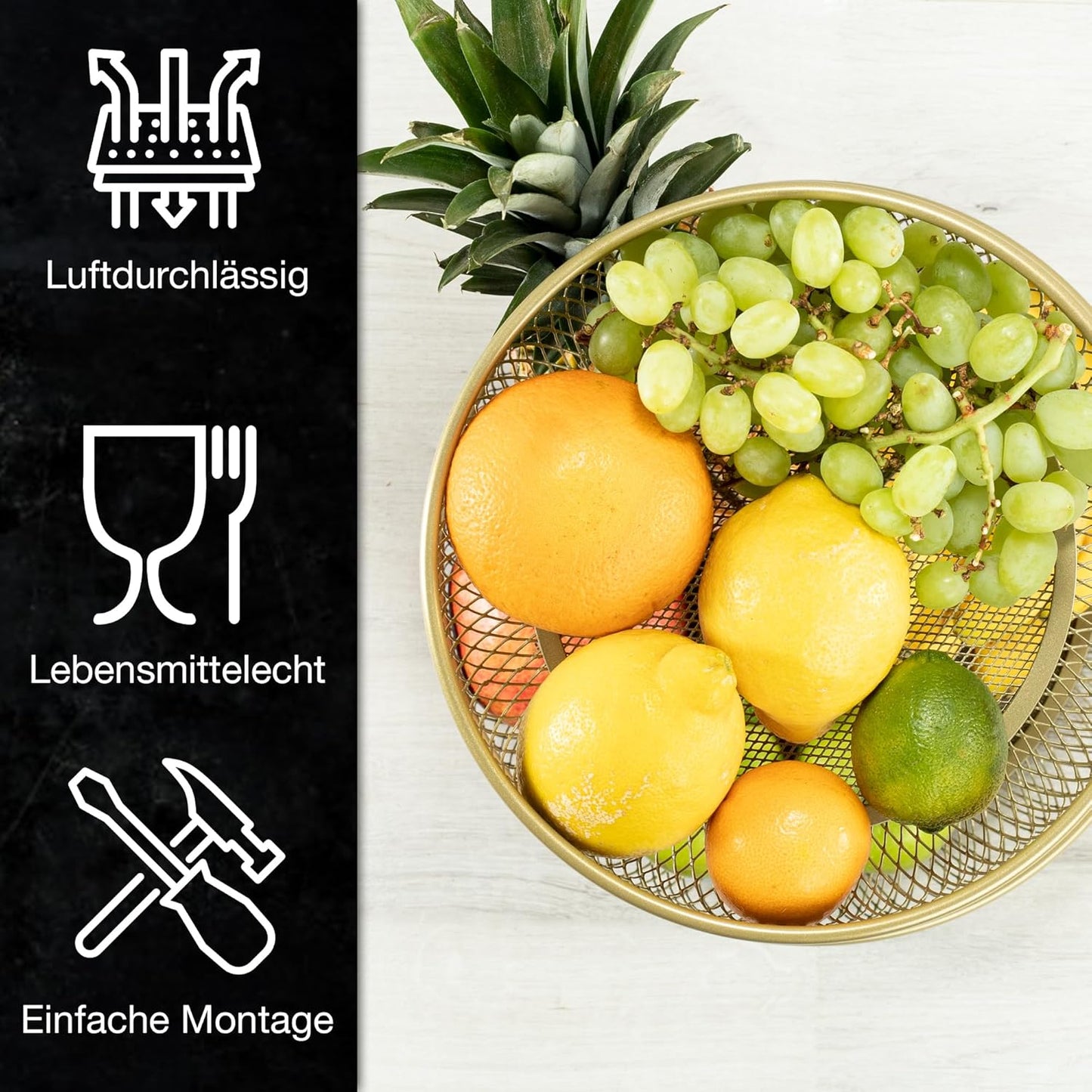 Gold Metal Fruit Bowl with Citrus Peeler – Modern Kitchen Storage & Decor