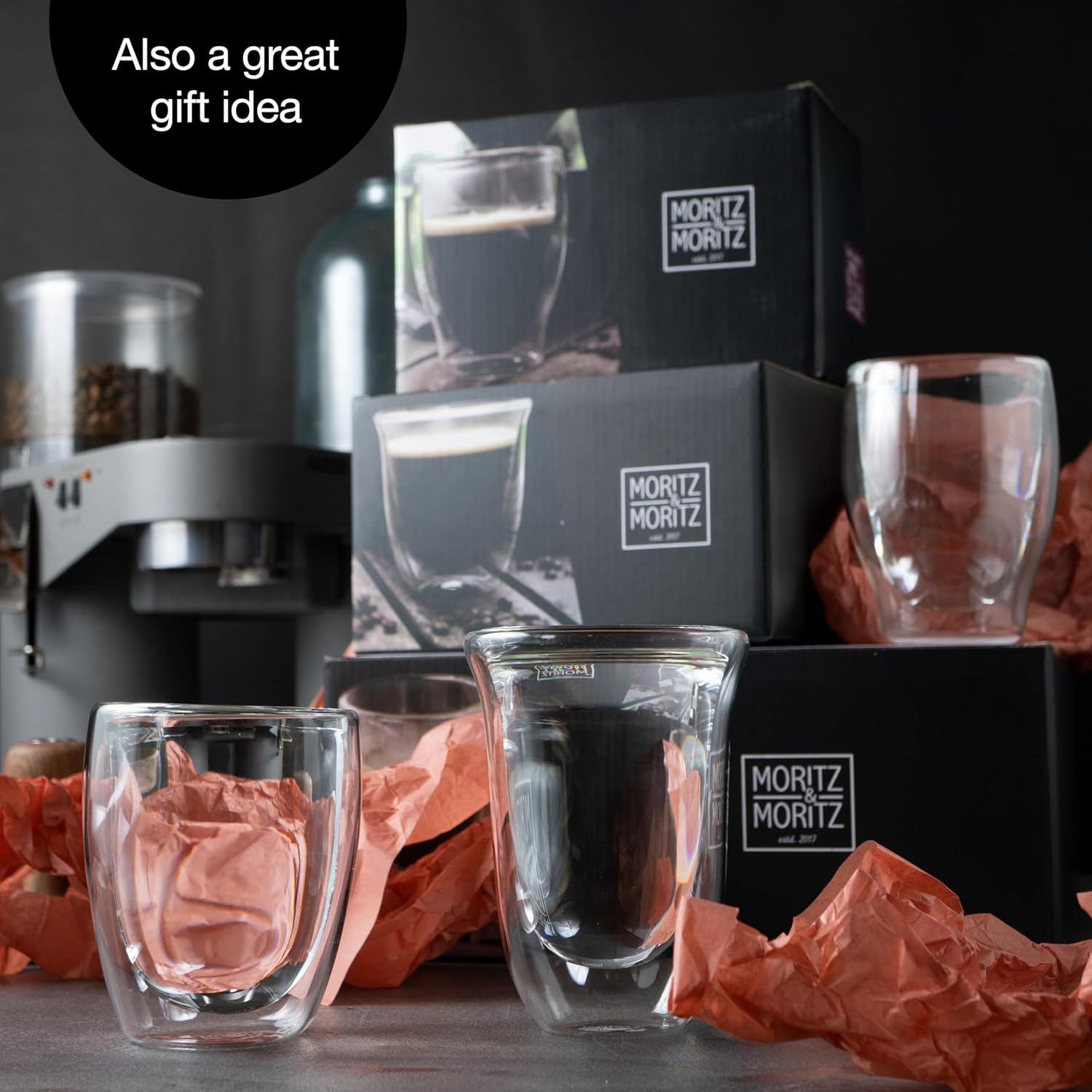 Set of 6 Double-Walled Coffee Glasses 300ml – Insulated Clear Cups, Heat Safe