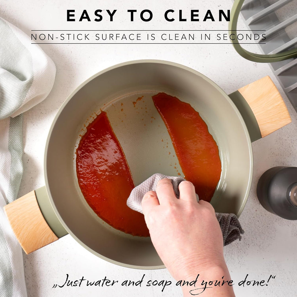 5.3 Quarts & 9.5" Ceramic Nonstick Cooking Pots with Lids – Durable, Easy Clean