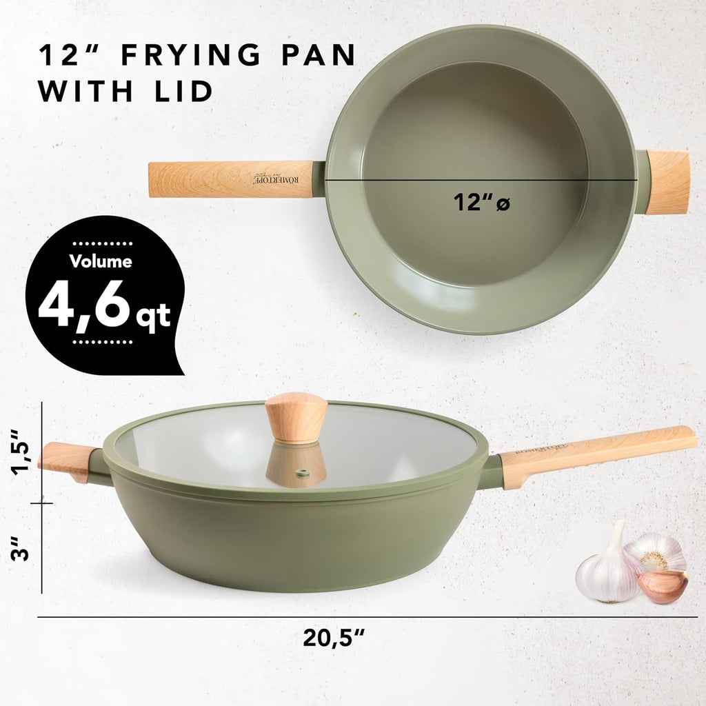 12" Nonstick Skillet with Lid – 4.2QT, Durable, Easy-Clean, Not Oven Safe Pan
