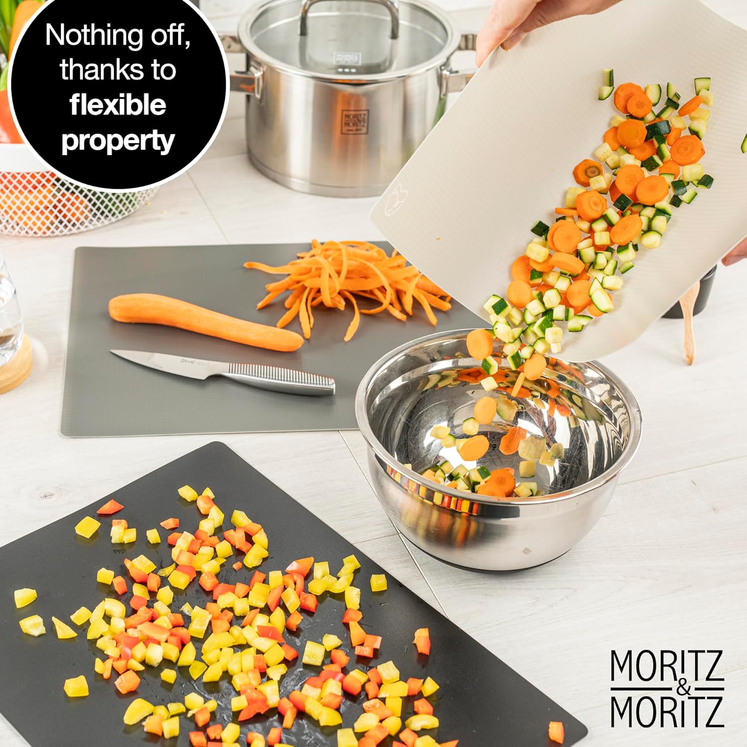 Set of 4 Flexible Plastic Cutting Boards 28x38cm – BPA-Free, Non-Slip & Dishwasher Safe
