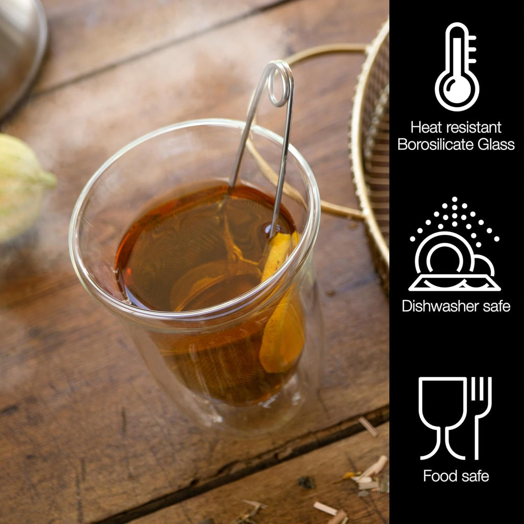 Set of 6 Double-Walled Coffee Glasses 300ml – Insulated Clear Cups, Heat Safe