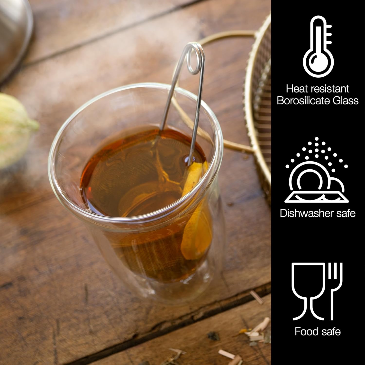 Set of 6 Double-Walled Coffee Glasses 300ml – Insulated Clear Cups, Heat Safe