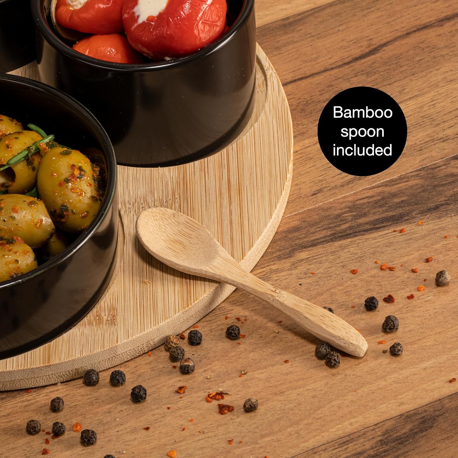 9-Piece Black Serving Bowl Set with Spoon & Board