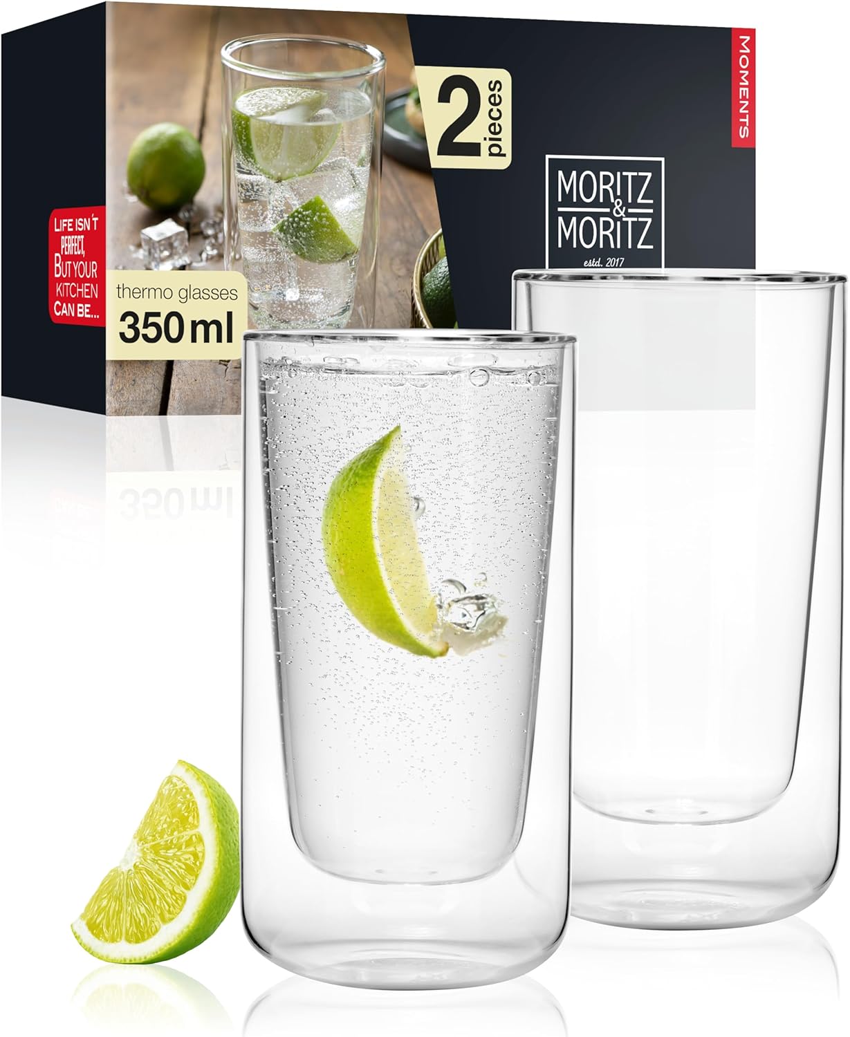 Set of 2 Double-Walled Glass Cups 350ml – Insulated, Reusable, Dishwasher Safe