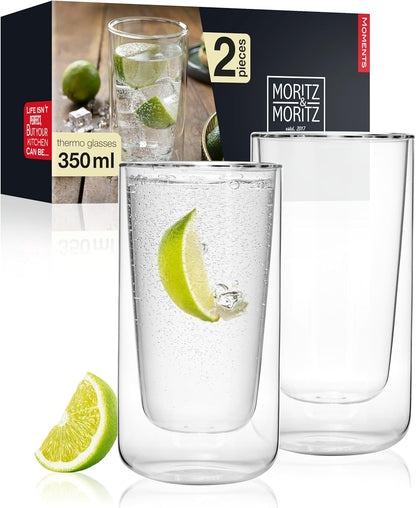 Set of 2 Double-Walled Glass Cups 350ml – Insulated, Reusable, Dishwasher Safe