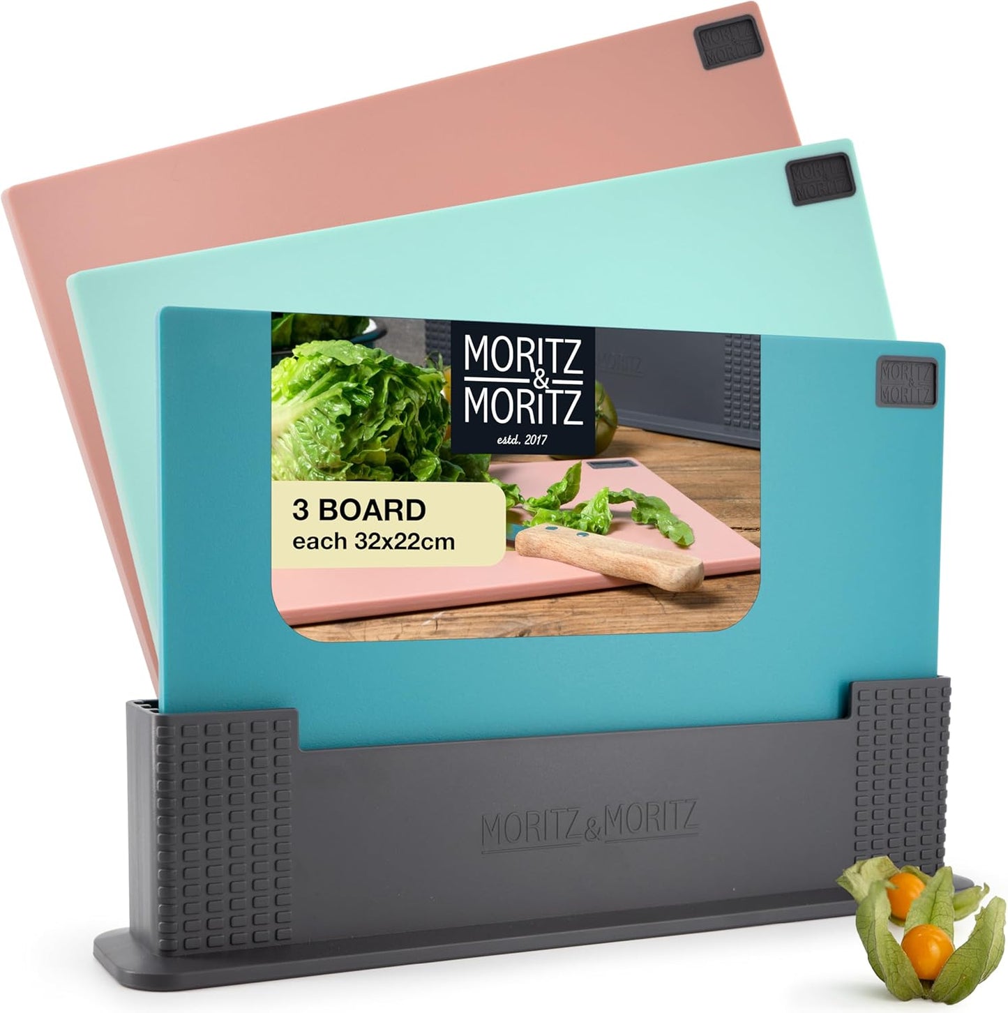 Chopping Board Set with Stand – 32x22cm Colorful, Large & Dishwasher Safe