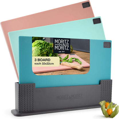 Chopping Board Set with Stand – 32x22cm Colorful, Large & Dishwasher Safe