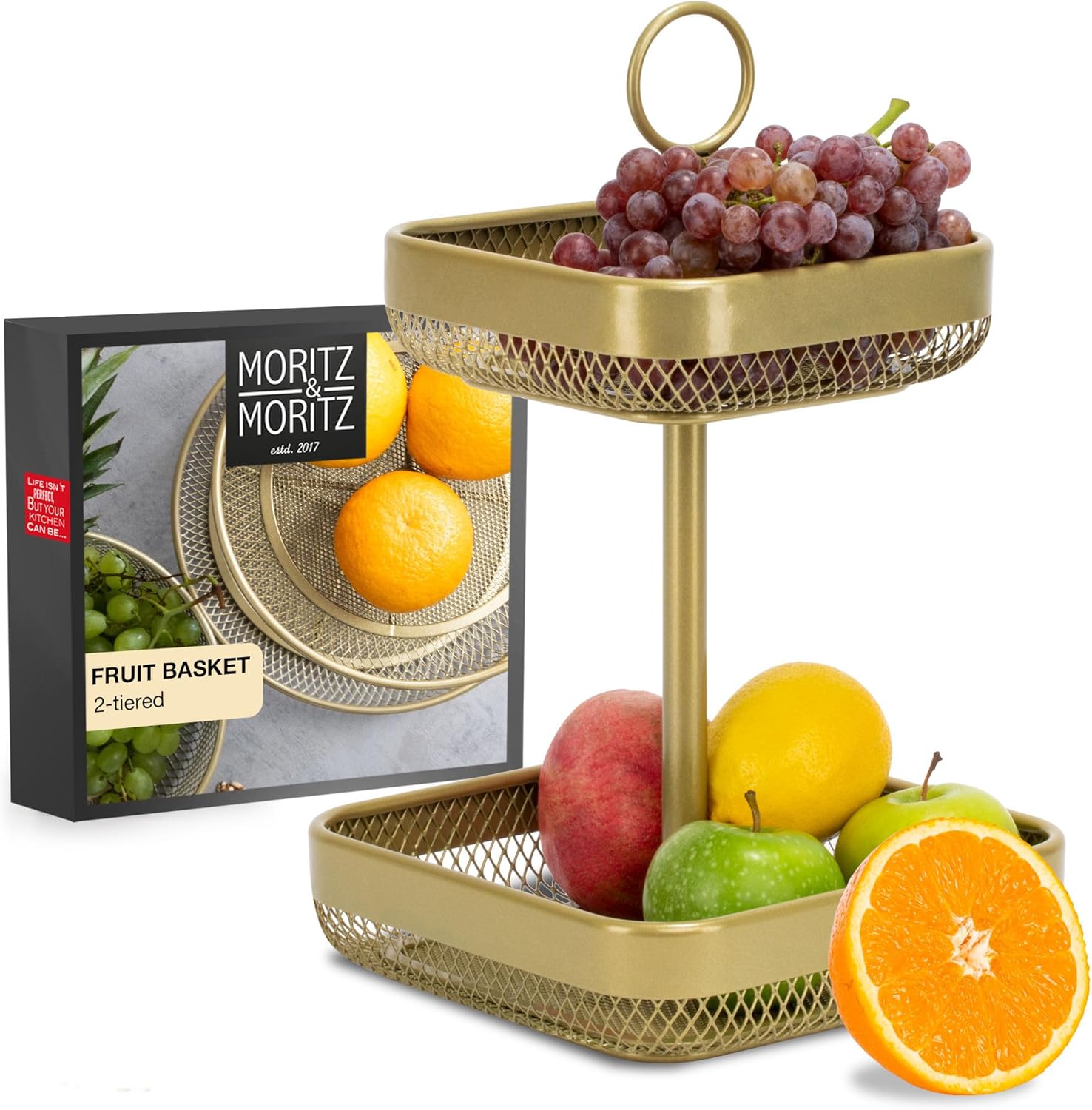2-Tier Modern Gold Metal Fruit Cake Stand Display Bowl for Fruit, Bread, Vegetables