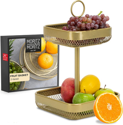 Gold Metal Fruit Cake Stand – Modern Bowl for Fruit, Bread, Vegetables