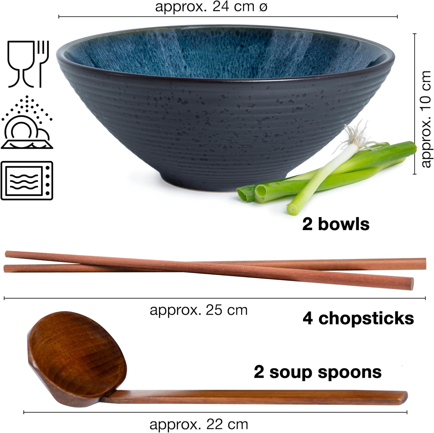 9.5" Ceramic Ramen Bowl Set