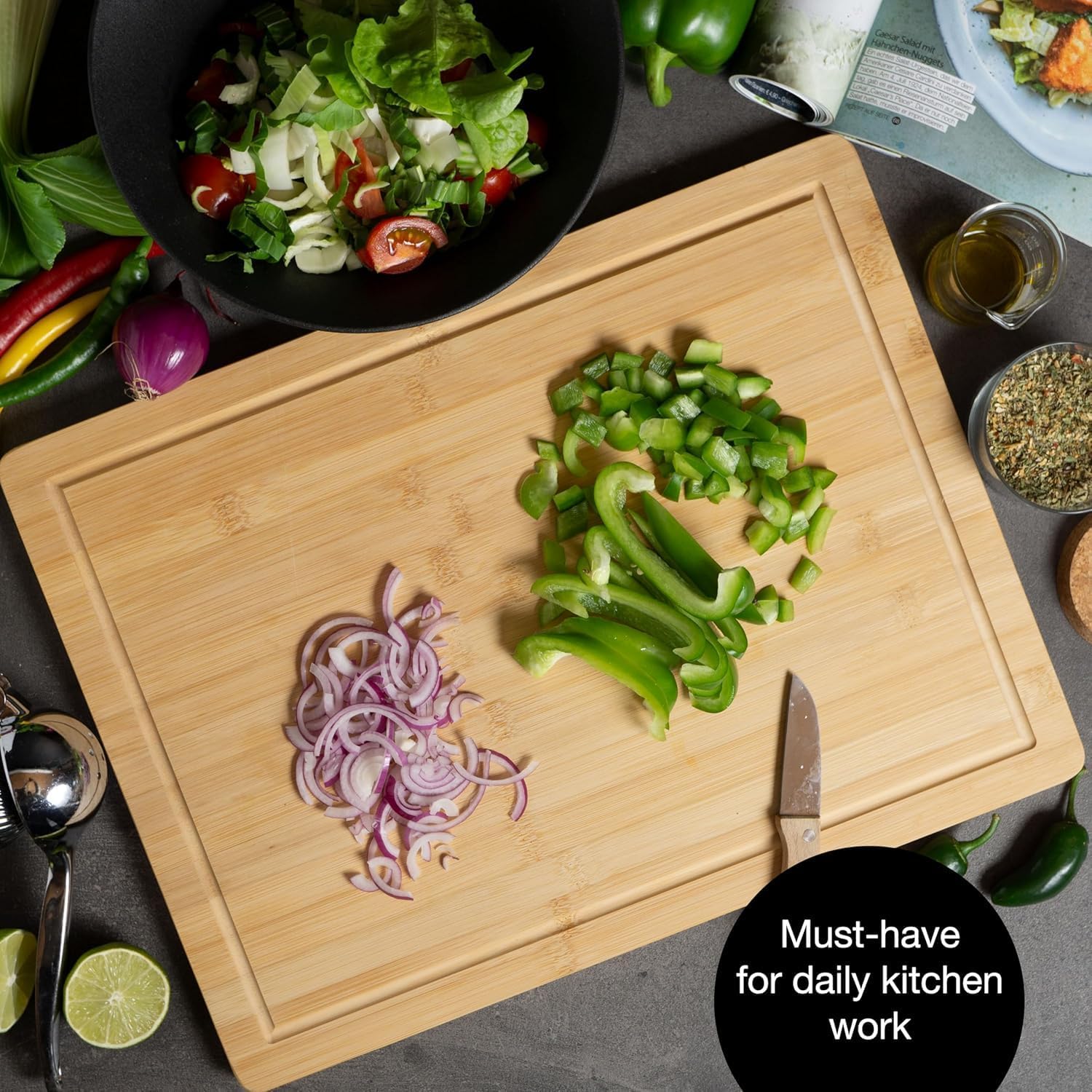XXL Bamboo Cutting & Serving Board | Large Wooden Chopping Board with Juice Groove