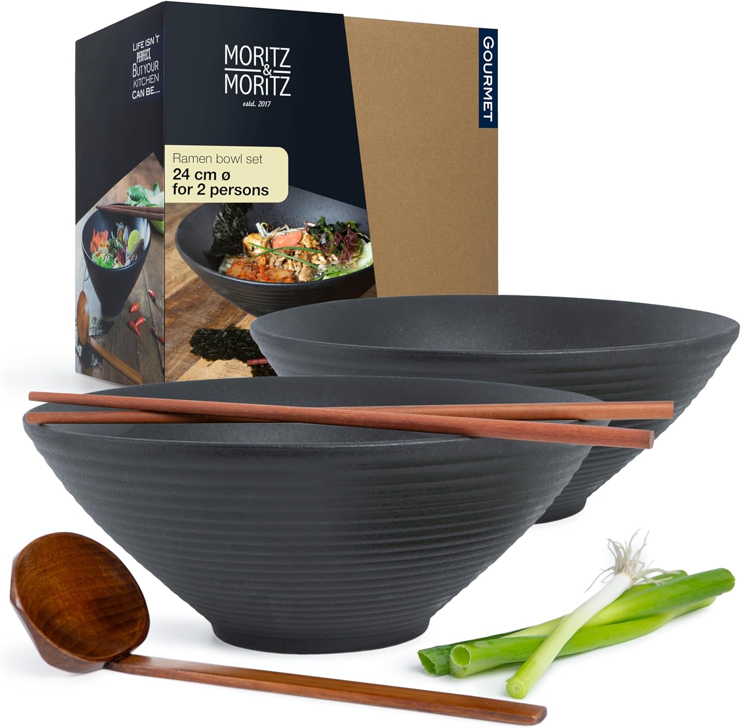 Ceramic Ramen Bowl Set – 600ml | Complete Asian Dinnerware for Two