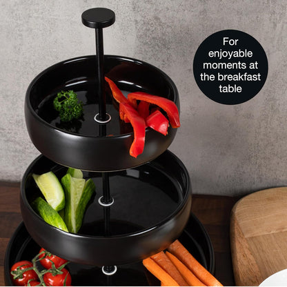 3-Tier Black Stoneware Cake Stand with Tongs – Elegant Dessert Display