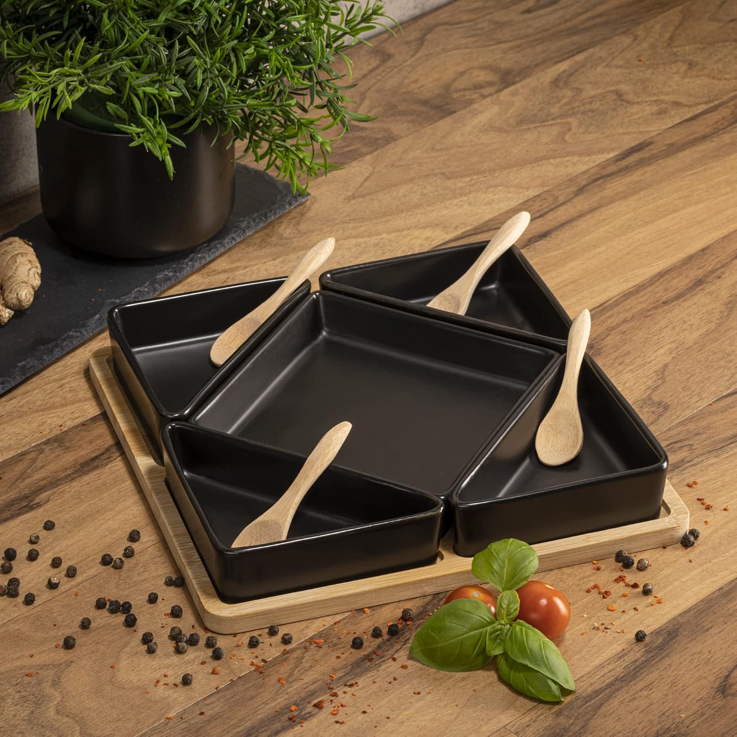 5-Piece Black Ceramic Dip Bowl Set