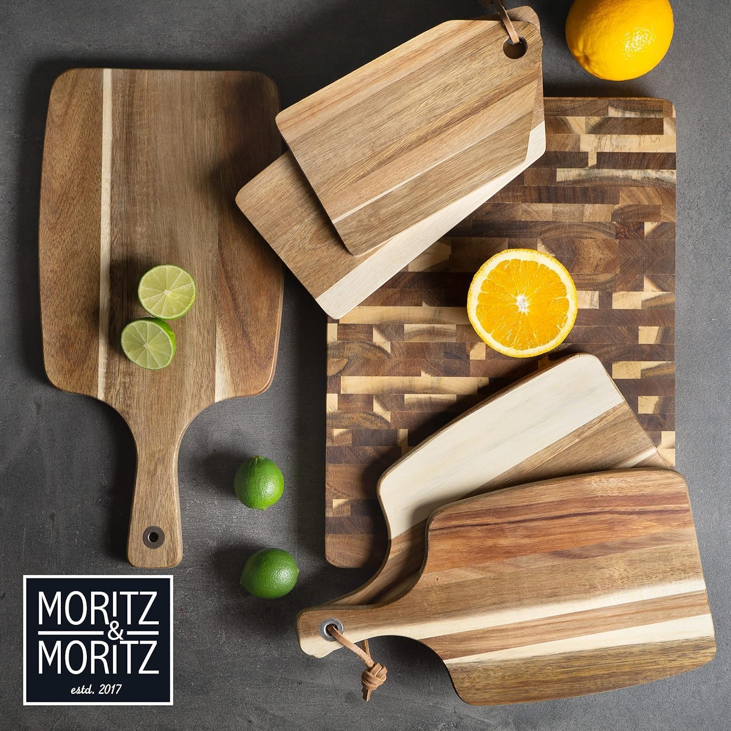 Acacia Wood Serving Board 18x9 Inch – Charcuterie, Cheese & Cutting Board with Handle
