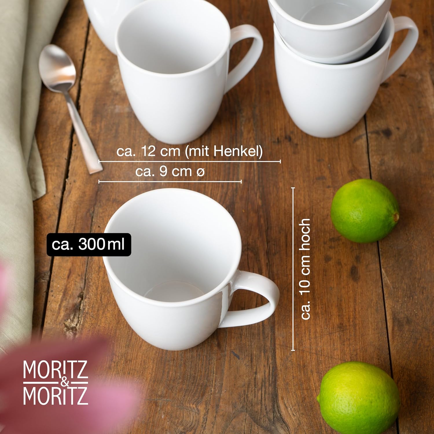 Set of 6 Coffee Cups 350ml | Premium White Porcelain Mugs with Handle