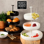 3-Tier Black Stoneware Cake Stand with Tongs – Elegant Dessert & Appetizer Display