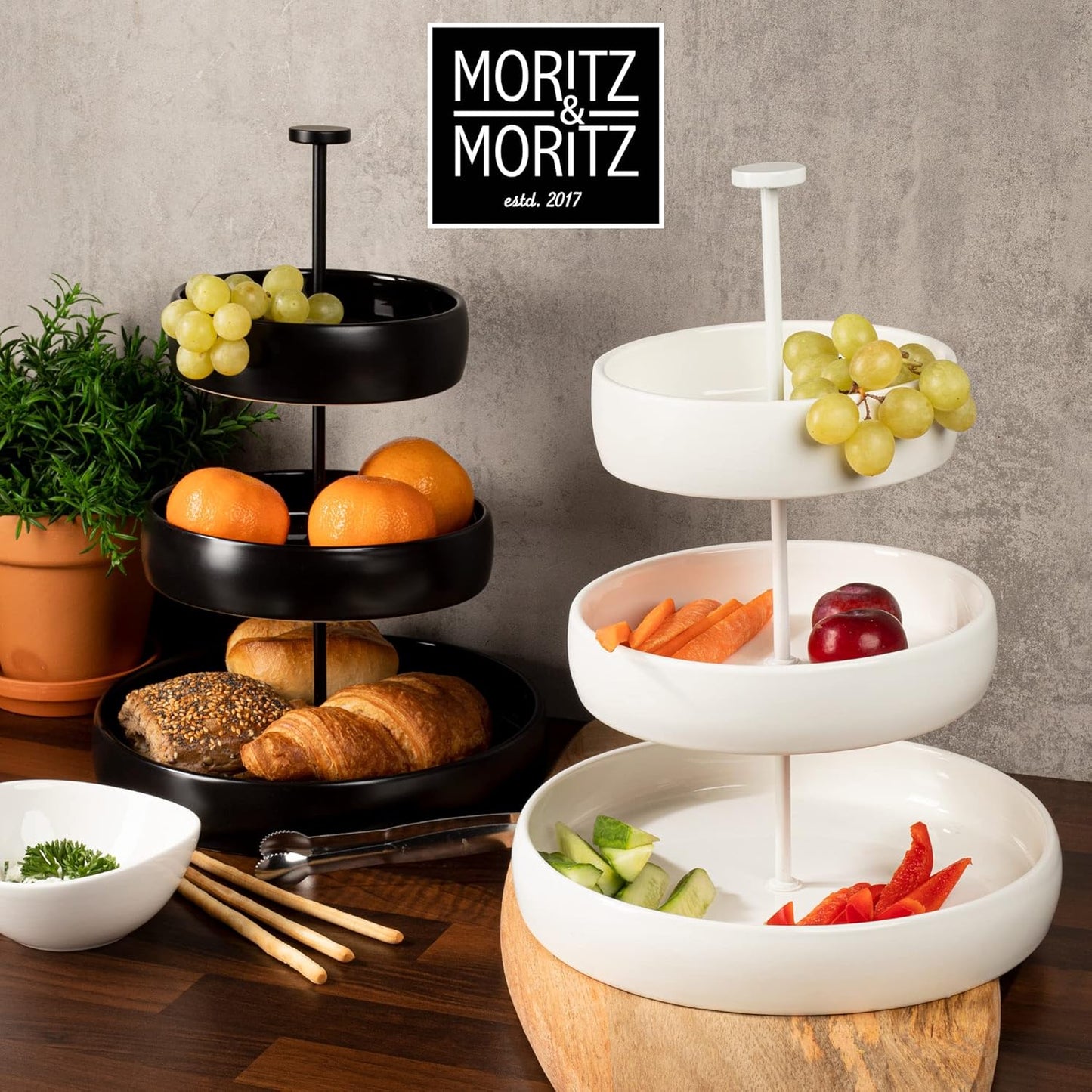 3-Tier Black Stoneware Cake Stand with Tongs – Elegant Dessert Display