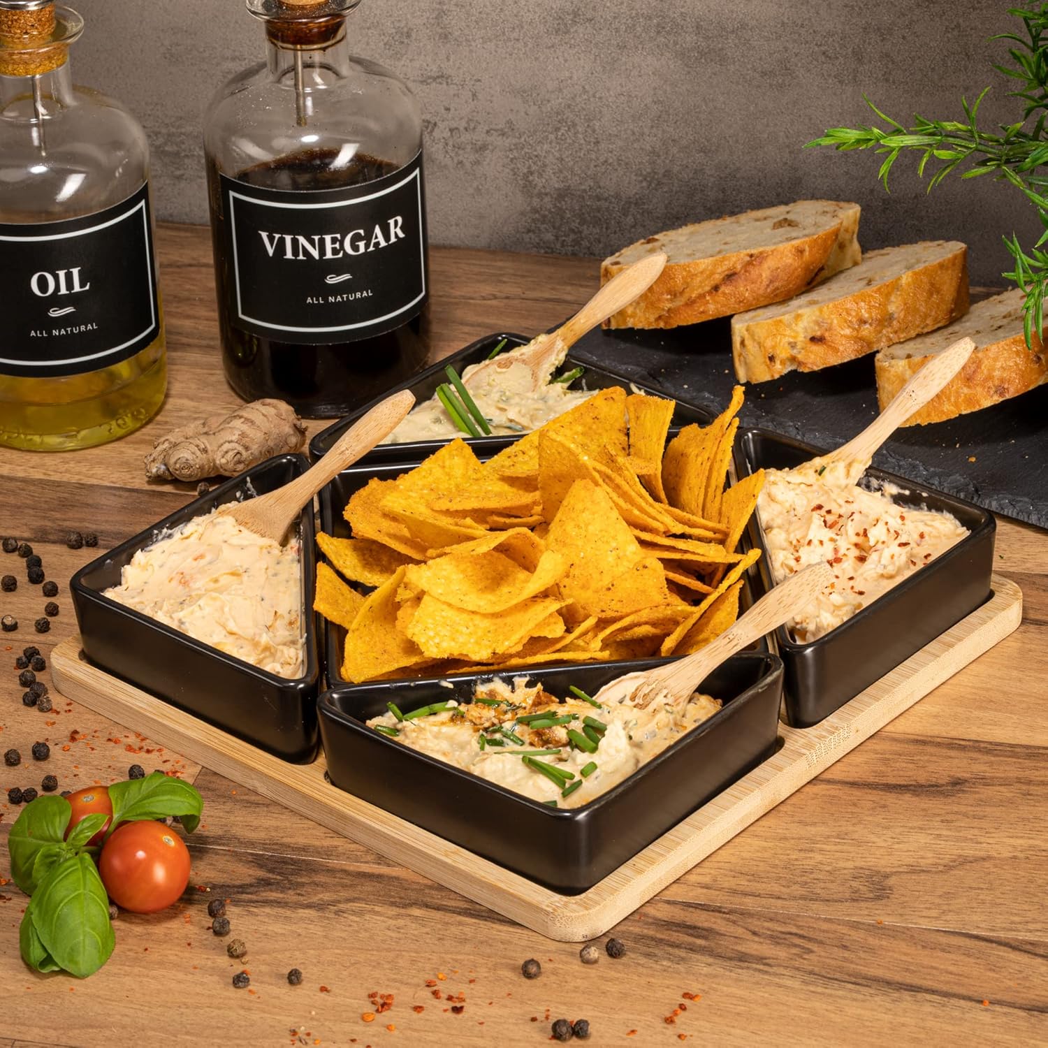 5-Piece Black Ceramic Dip Bowl Set