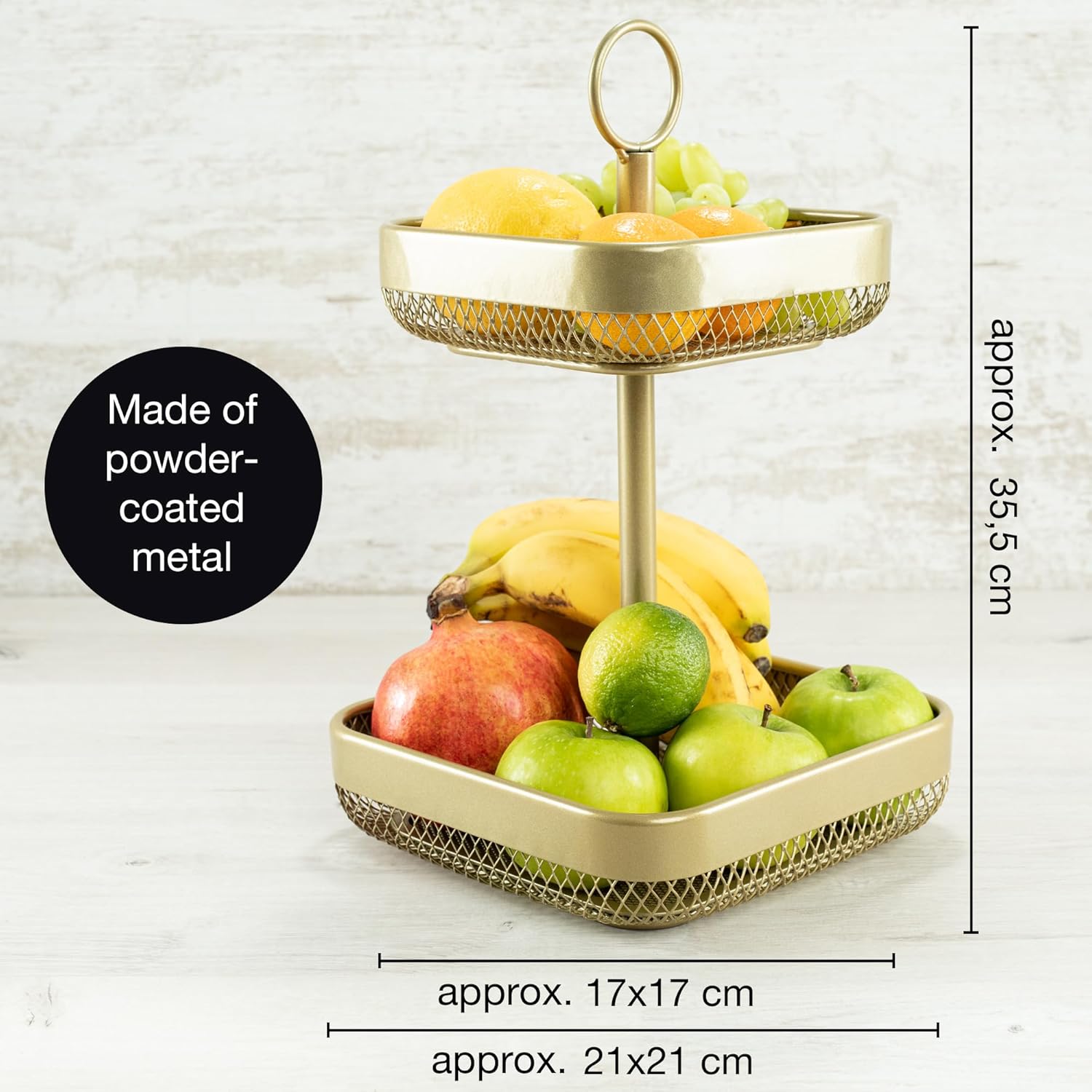 2-Tier Modern Gold Metal Fruit Cake Stand Display Bowl for Fruit, Bread, Vegetables