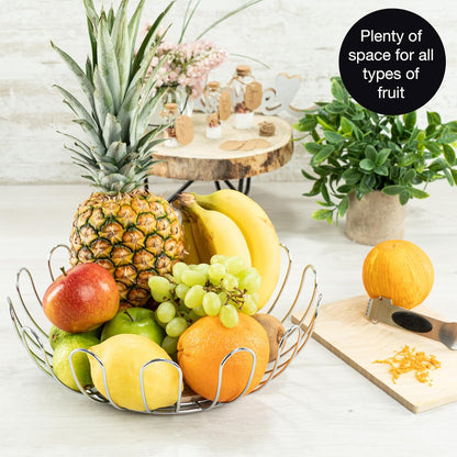 Silver Metal Fruit Bowl 35cm – Modern Wire Basket for Fruit, Veggies & Bread