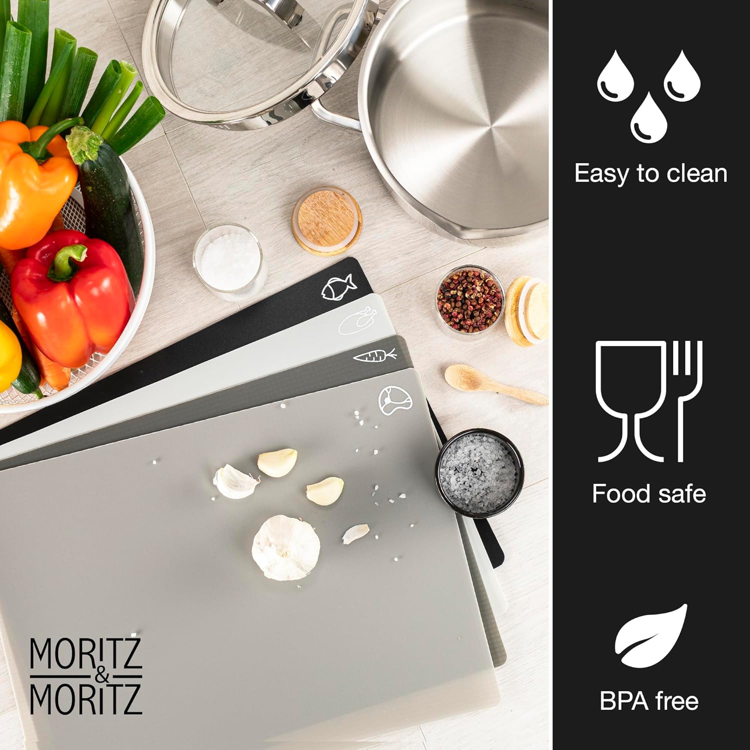 Set of 4 Flexible Plastic Cutting Boards 28x38cm – BPA-Free, Non-Slip & Dishwasher Safe