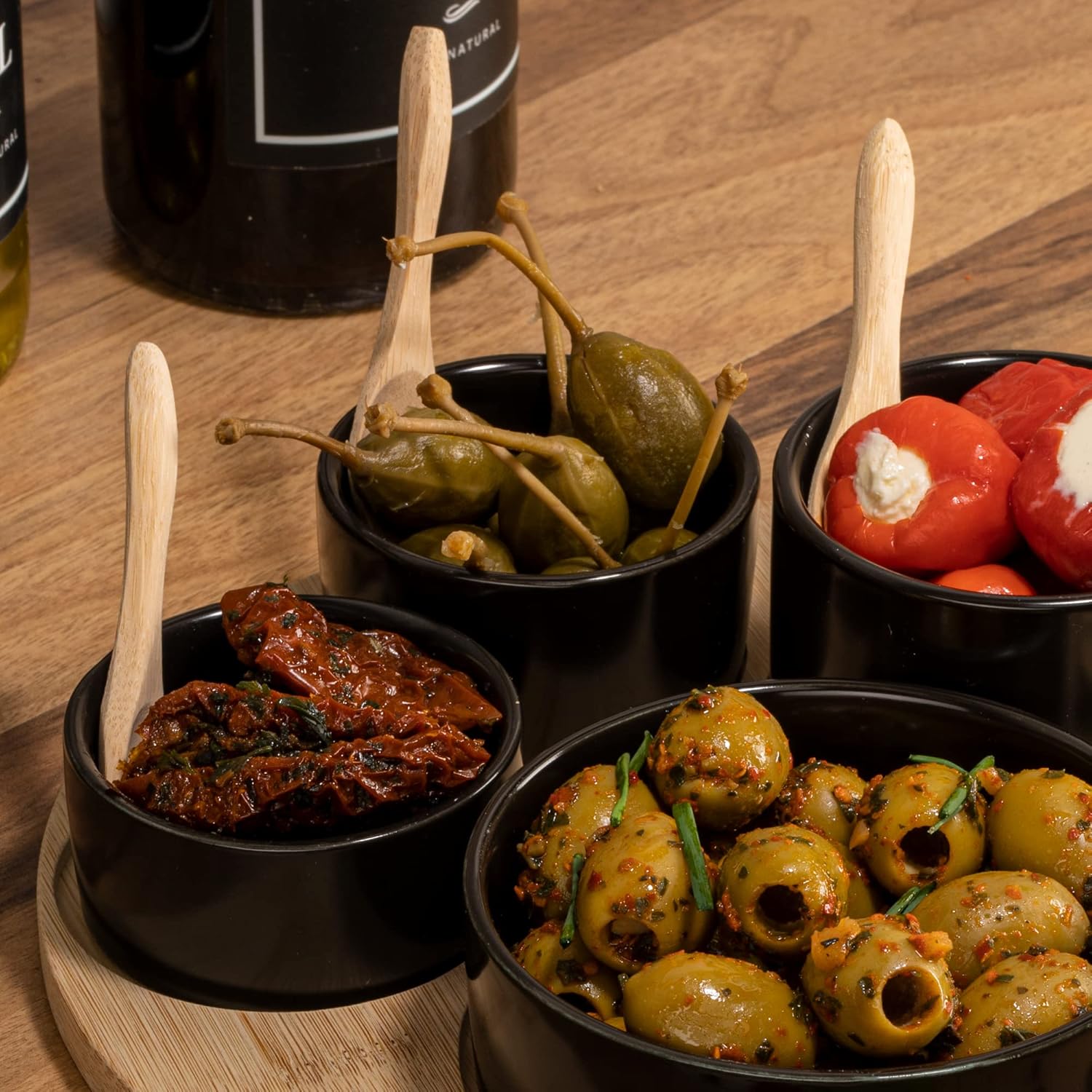 9-Piece Black Serving Bowl Set with Spoon & Board