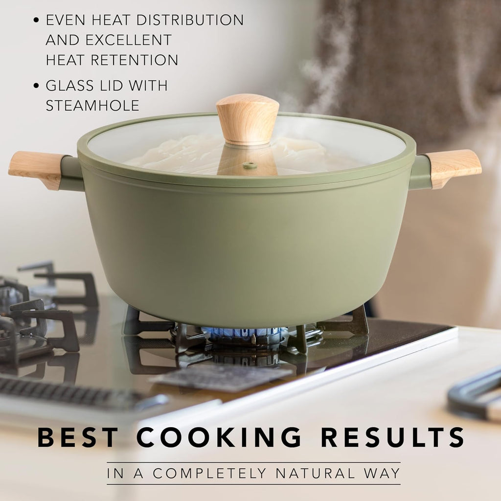 5.3 Quarts & 9.5" Ceramic Nonstick Cooking Pots with Lids – Durable, Easy Clean