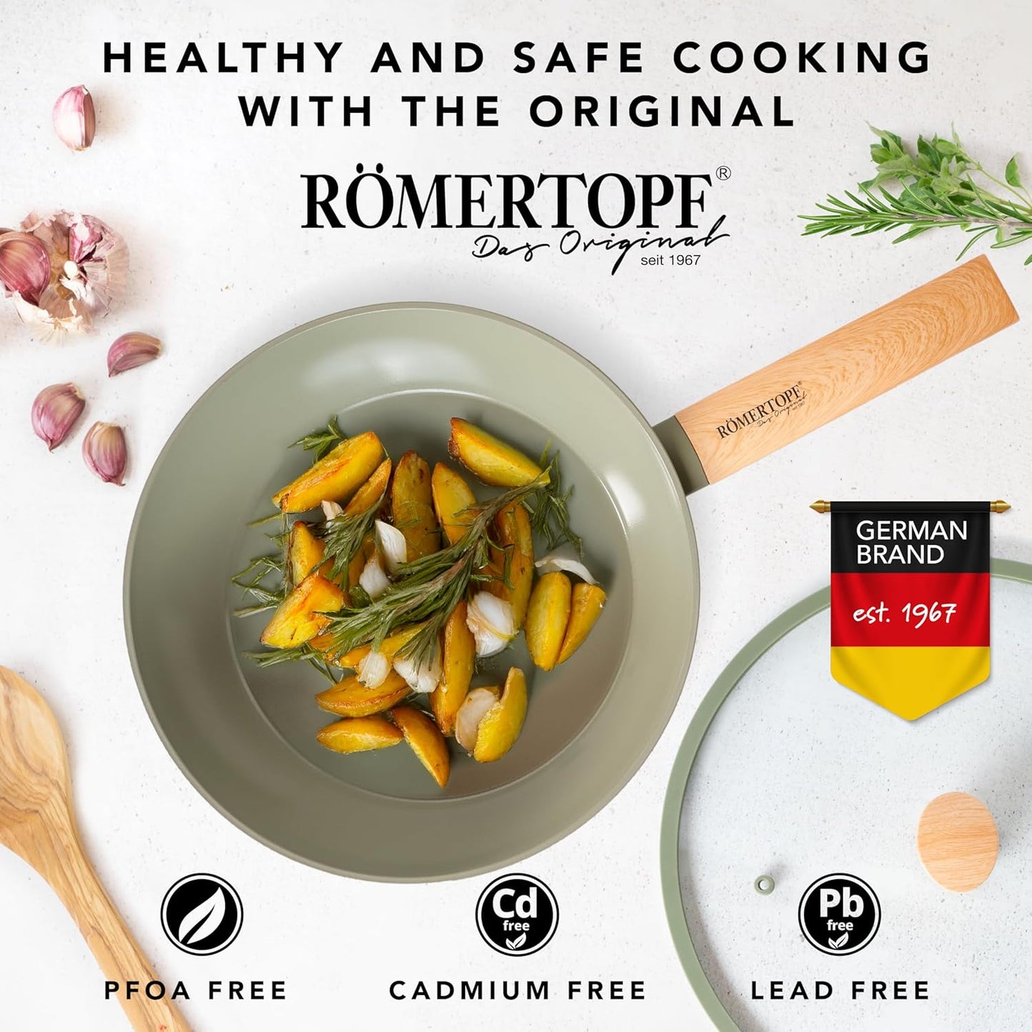 10" Nonstick Skillet with Lid – 3QT Deep Frying Pan, Ceramic, Induction, PFOA Free