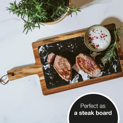 Acacia Wood & Marble Serving Board – Removable, Elegant, 43x20cm Tray