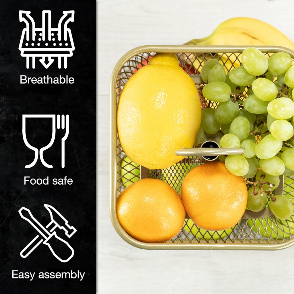 2-Tier Modern Gold Metal Fruit Cake Stand Display Bowl for Fruit, Bread, Vegetables