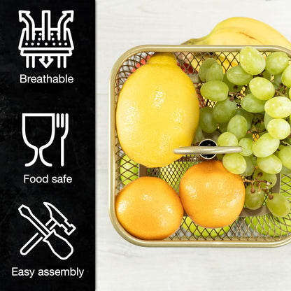 Gold Metal Fruit Cake Stand – Modern Bowl for Fruit, Bread, Vegetables