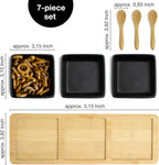 7-Piece Bamboo Serving Set with Ceramic Bowls & Spoons – Snack & Dip Platter