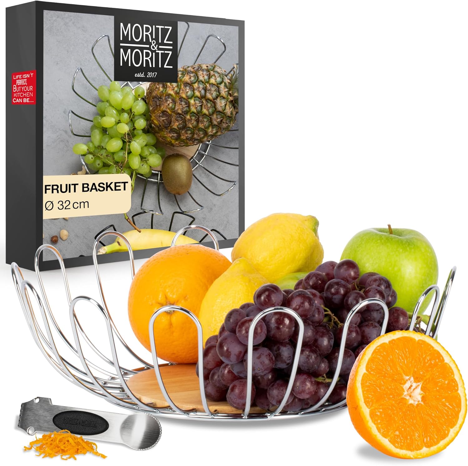 Silver Metal Fruit Bowl 35cm – Modern Wire Basket for Fruit, Vegetables & Bread