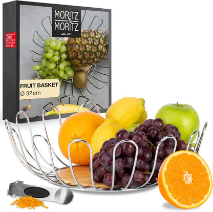 Silver Metal Fruit Bowl 35cm – Modern Wire Basket for Fruit, Veggies & Bread