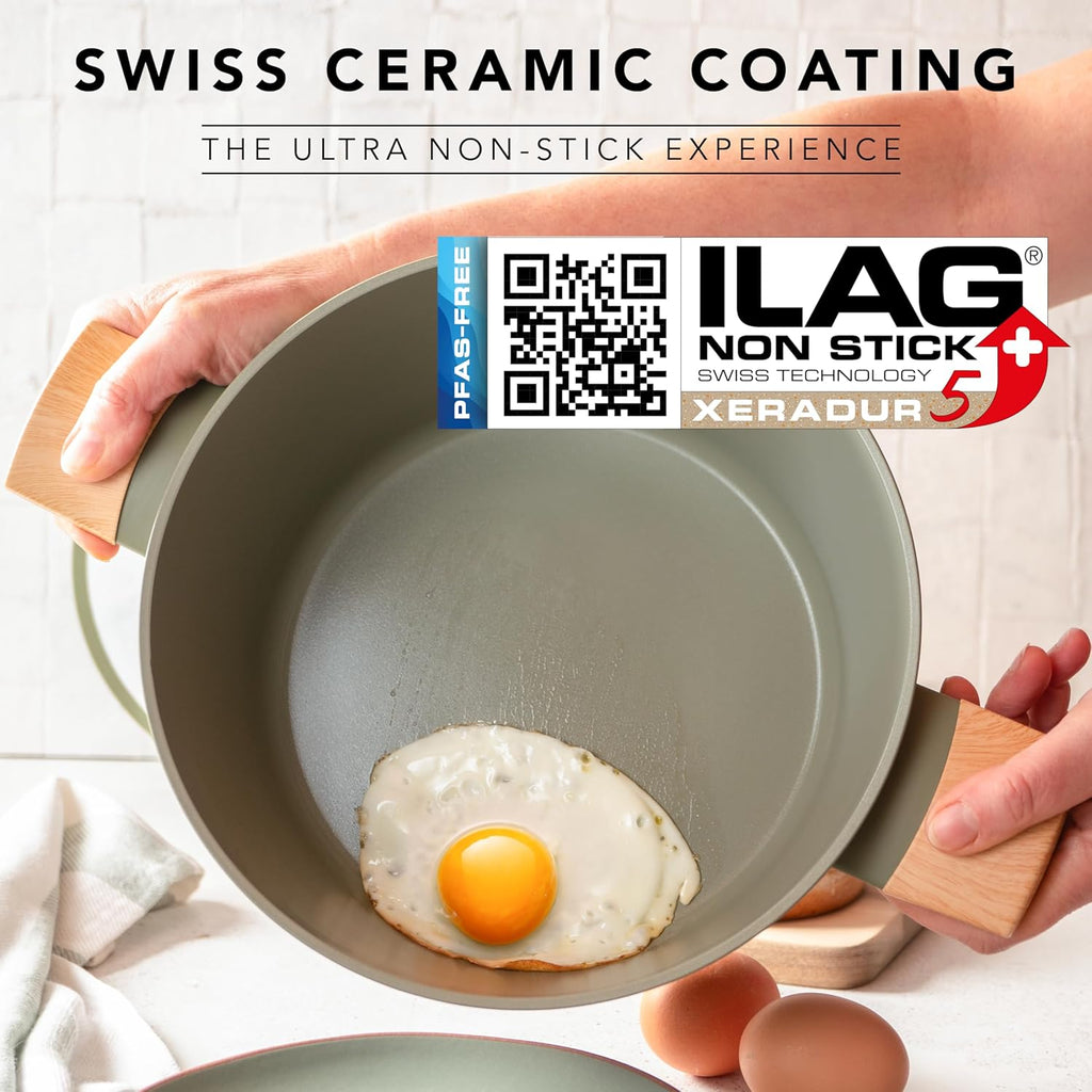 5.3 Quarts & 9.5" Ceramic Nonstick Cooking Pots with Lids – Durable, Easy Clean