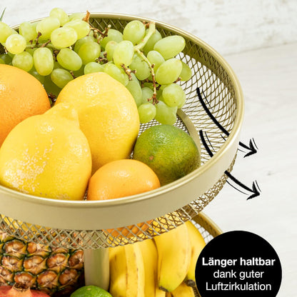 Gold Metal Fruit Bowl with Citrus Peeler – Modern Kitchen Storage & Decor